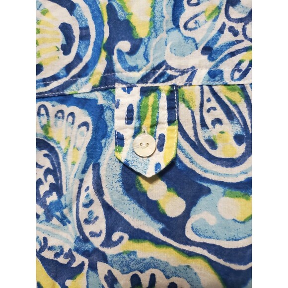 Chico's Cotton Multicolor Paisley Roll-Tab Sleeve Button-Up Shirt Size 1 Medium - Picture 5 of 7
